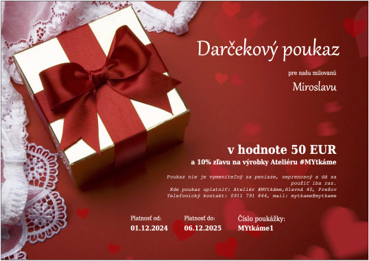 Darčekový poukaz v hodnote 50 EUR